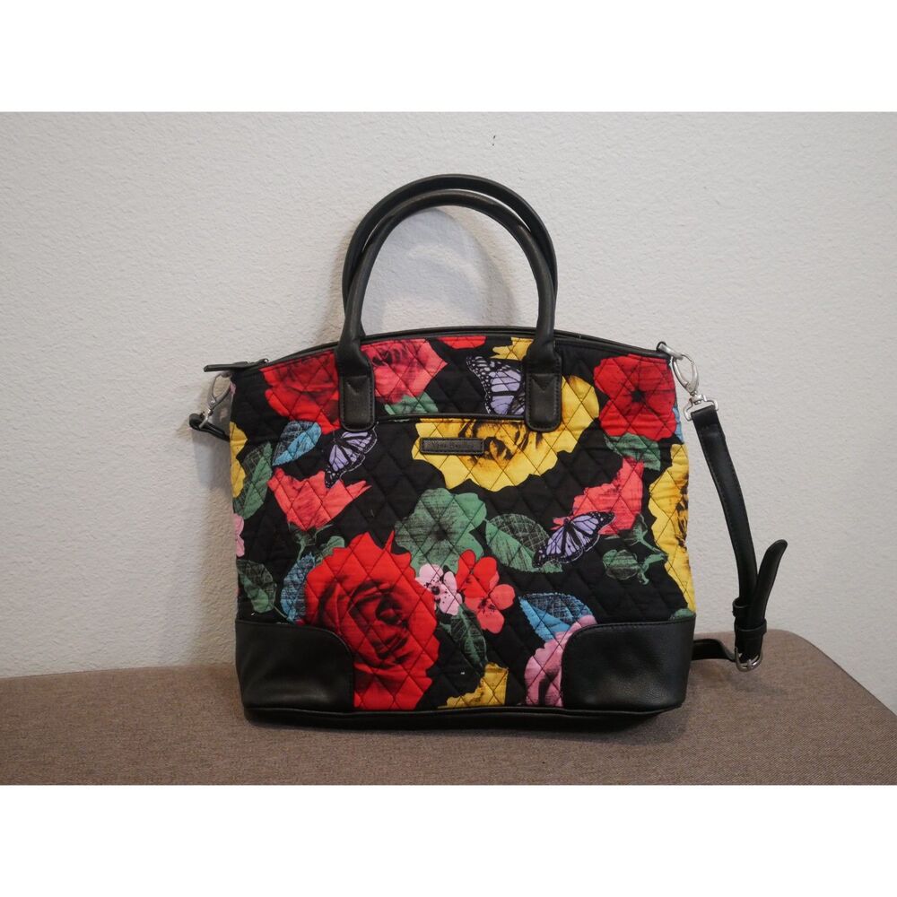 Vera Bradley Floral Butterfly Satchel Bag Quilted Crossbody Shoulder Purse
